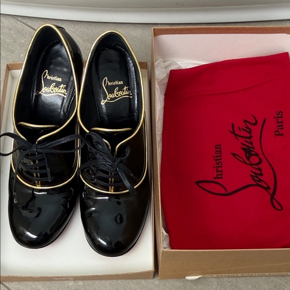 Christian Louboutin Black and Gold Patent Heels - Picture 11 of 12